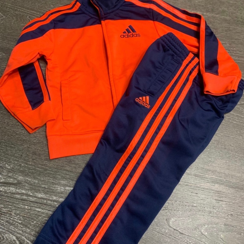 Adidas Kids Orange and Navy Tracksuit